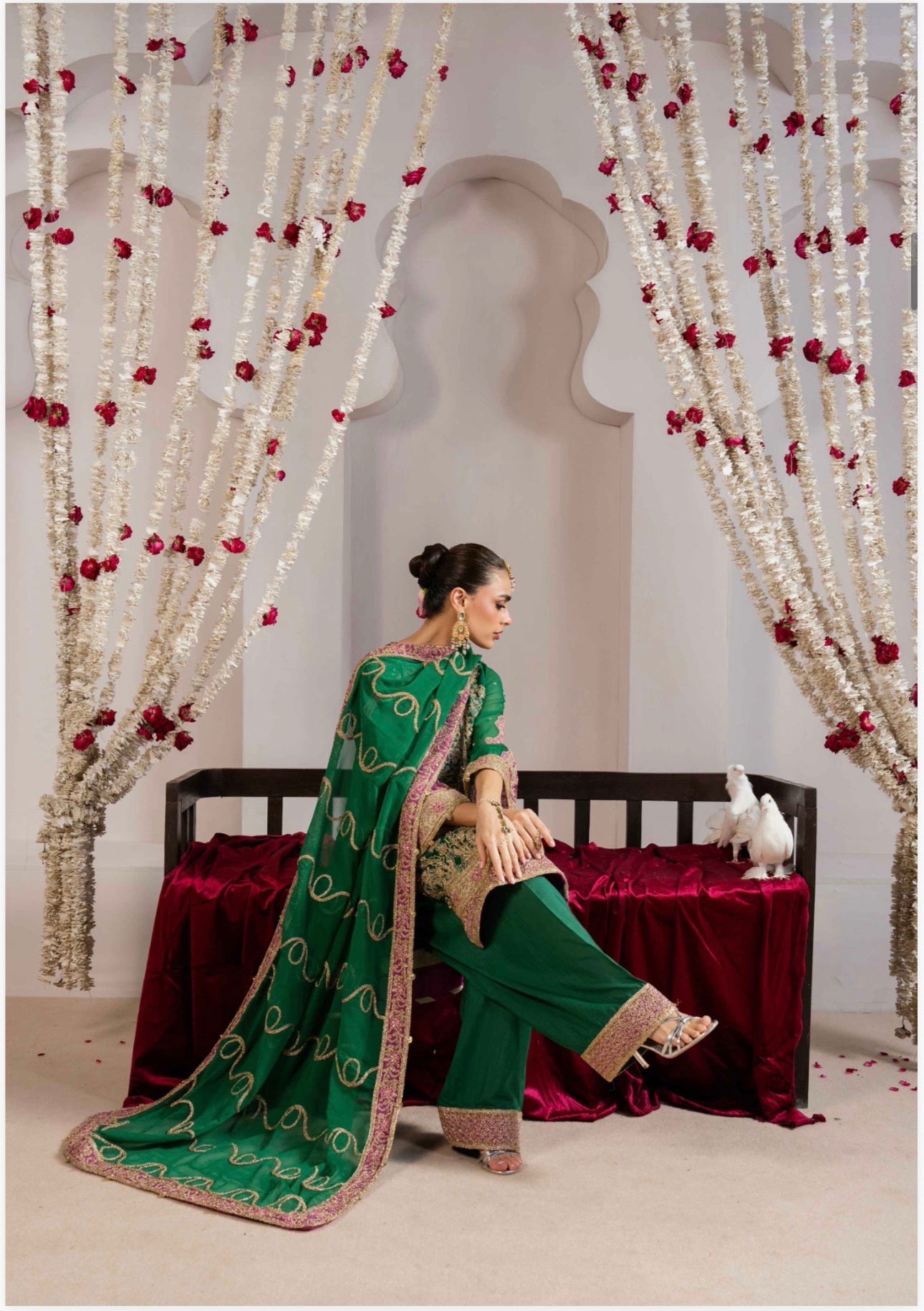 ALANI Emerald Green Luxury Embroidered-3 piece suit