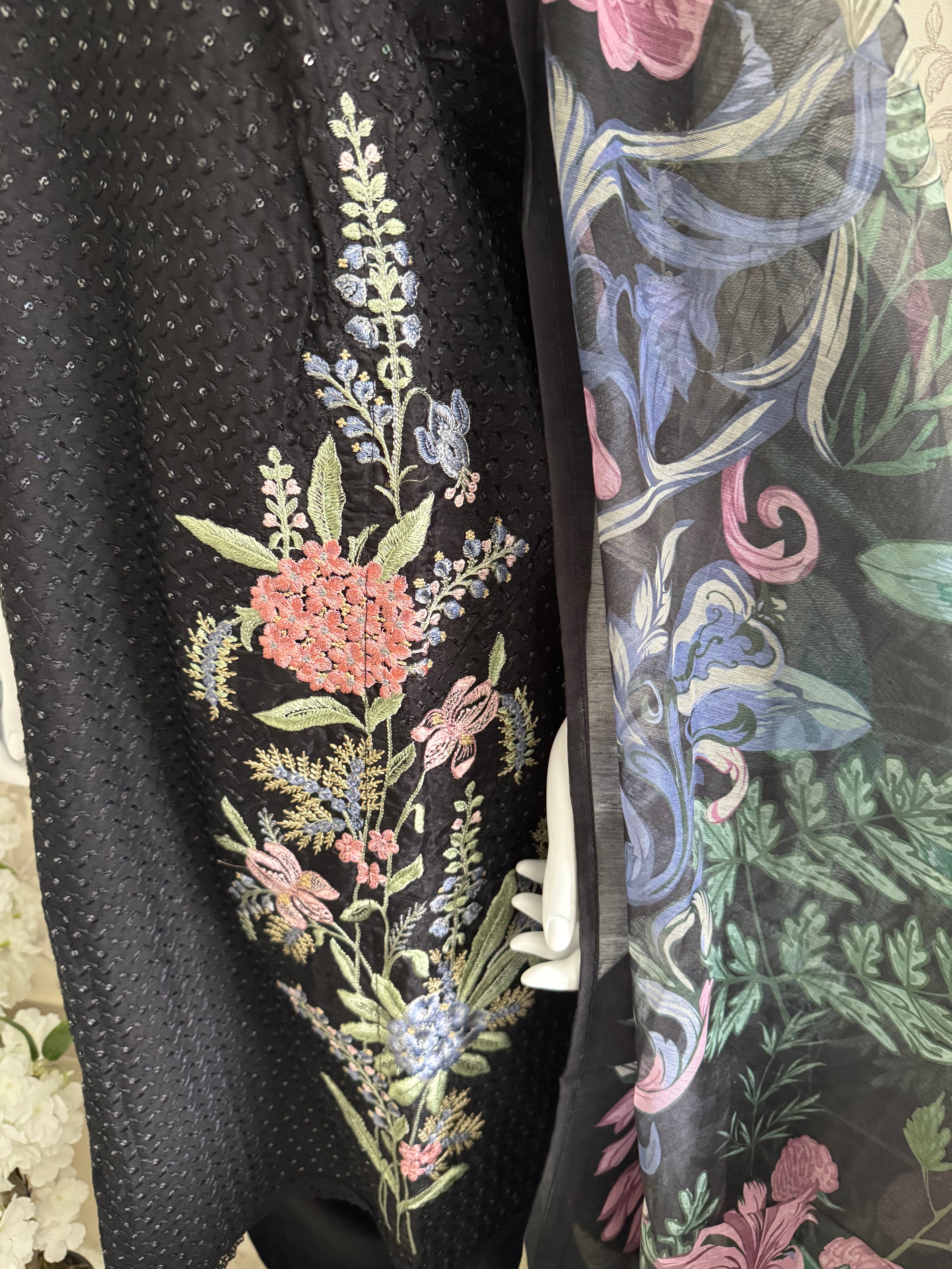 M Prints inspired Embroidered 3-Piece Suit | Pakistani Designer Dress