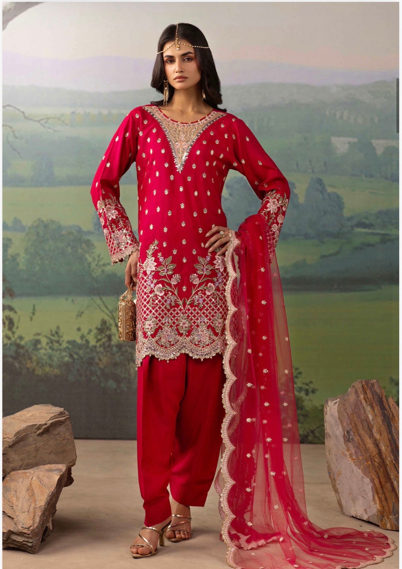 Fuchsia Pink Embroidered Pakistani 3 Piece Suit– Luxury Eid Festive Wear