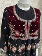 HUSN-E-EID Black Embroidered Maxi with Organza Duppatta -3 piece suit