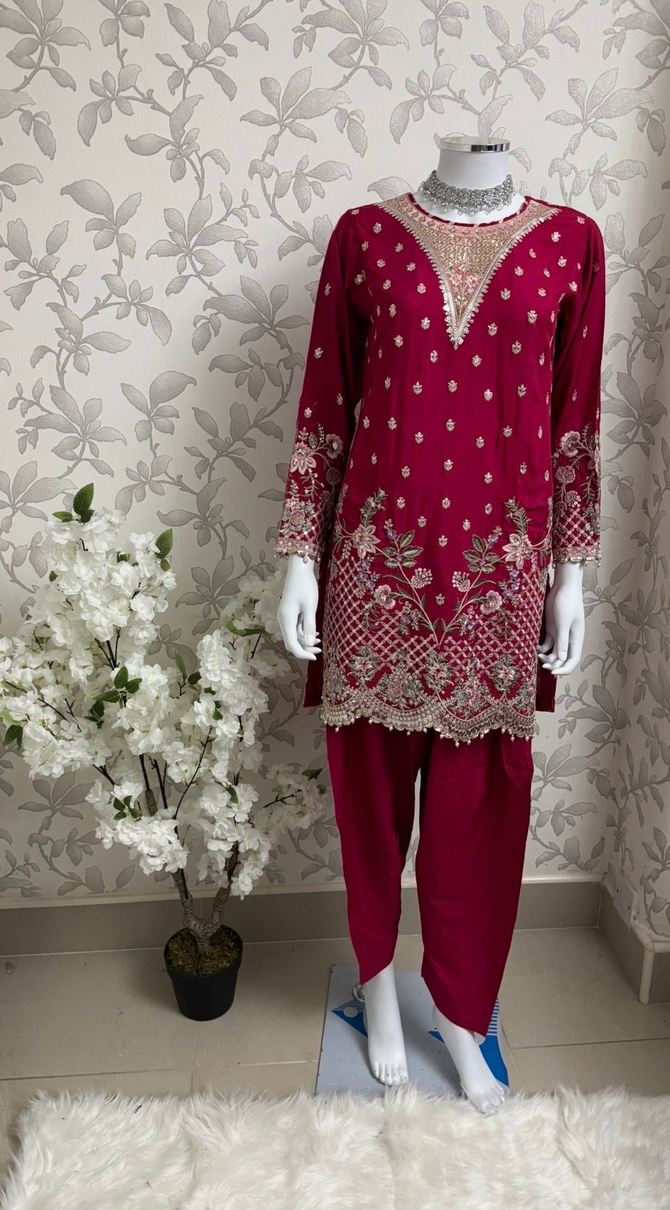 Fuchsia Pink Embroidered Pakistani 3 Piece Suit– Luxury Eid Festive Wear