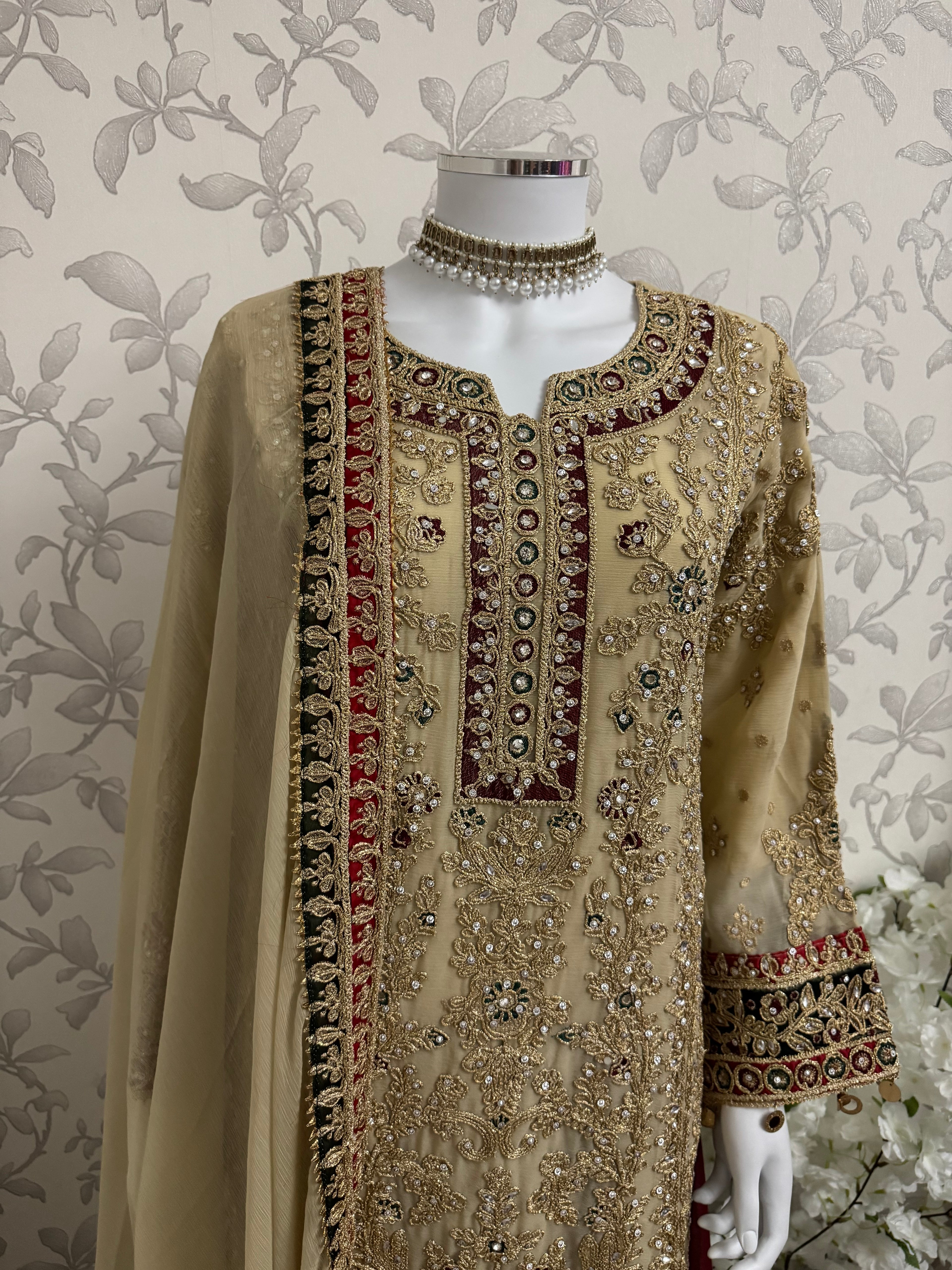 AYLAA Luxury Embroidered Chiffon Suit – 3 Piece Collection
