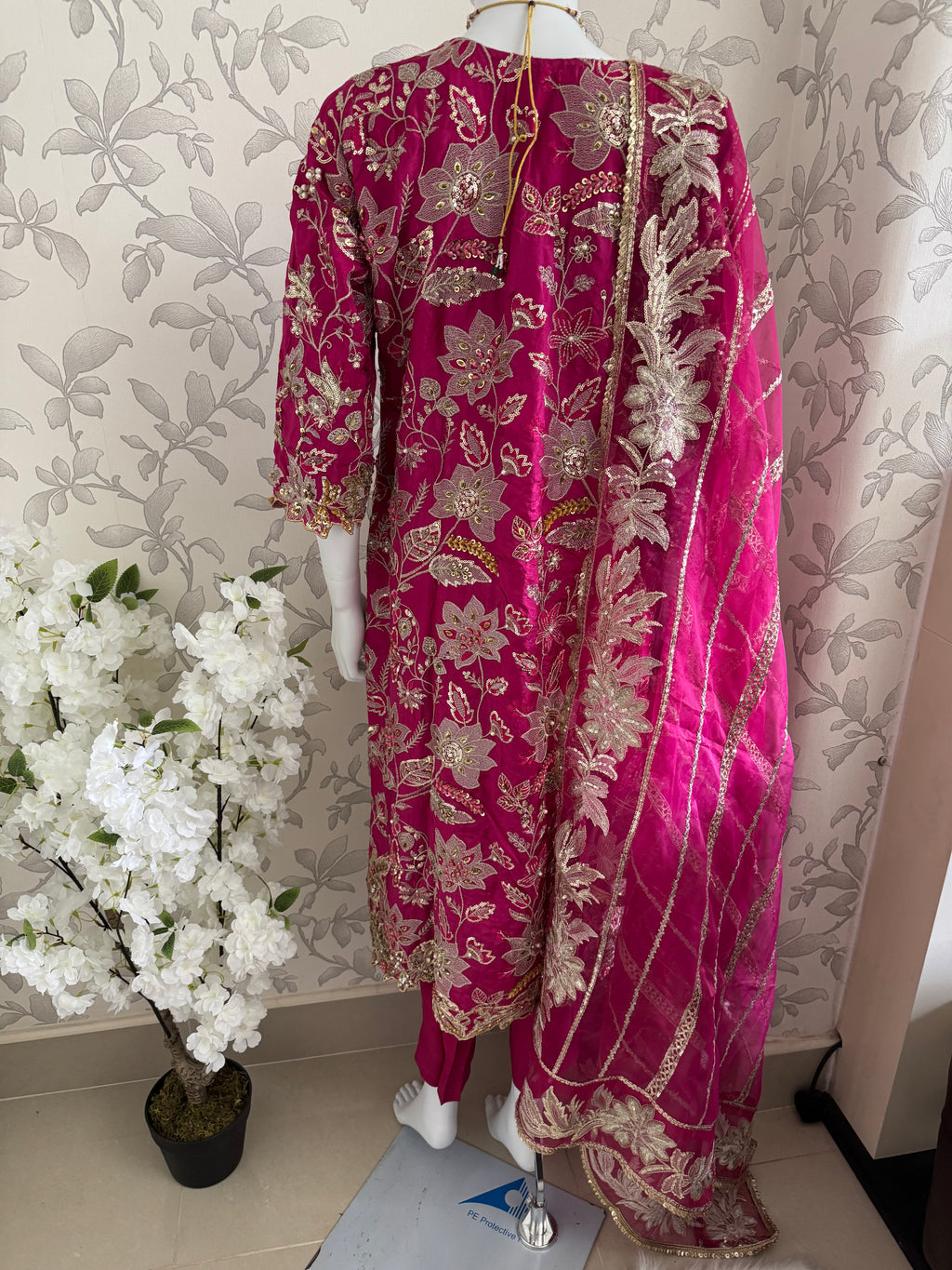 SAFINA….. Hot Pink Luxury Embroidered Pakistani Formal Suit with Organza Dupatta