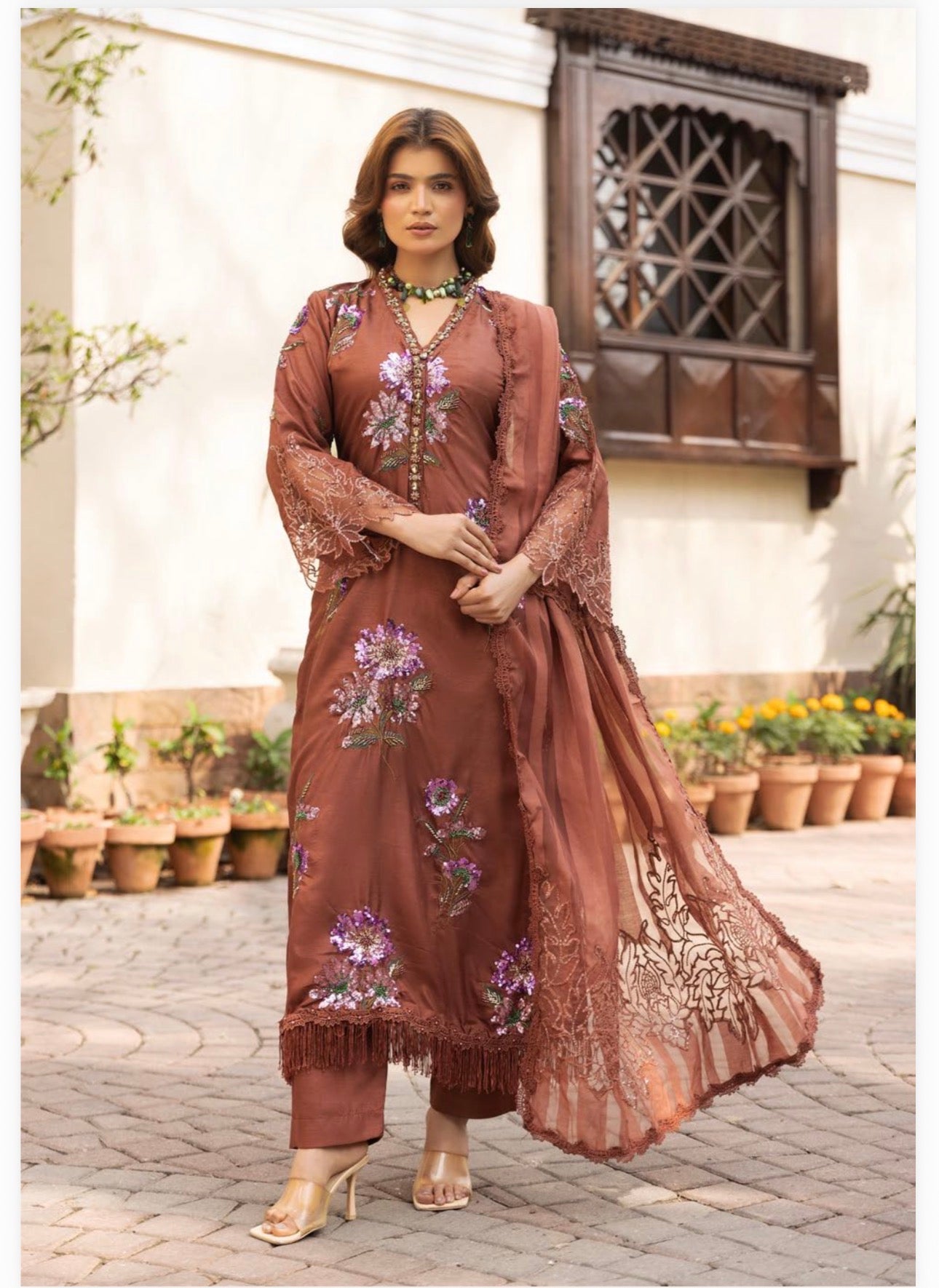 Black Floral Embroidered Pakistani 3 Piece Suit – Luxury silk Collection