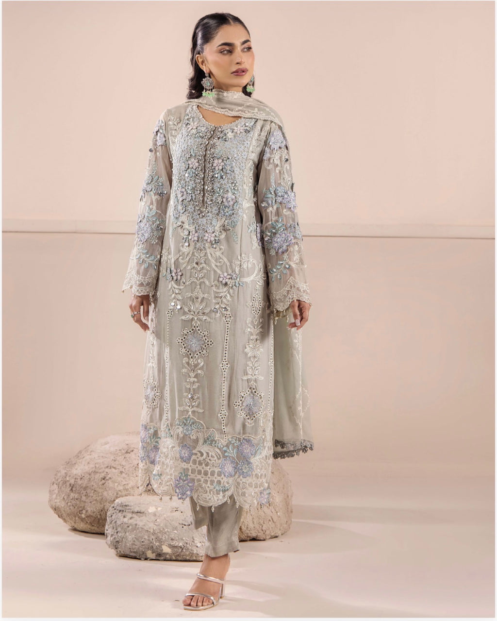 TT Luxury Embroidered Chiffon Suit – 3 Piece Collection