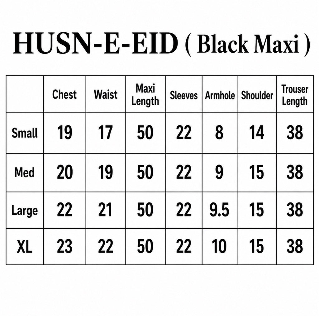 HUSN-E-EID Black Embroidered Maxi with Organza Duppatta -3 piece suit