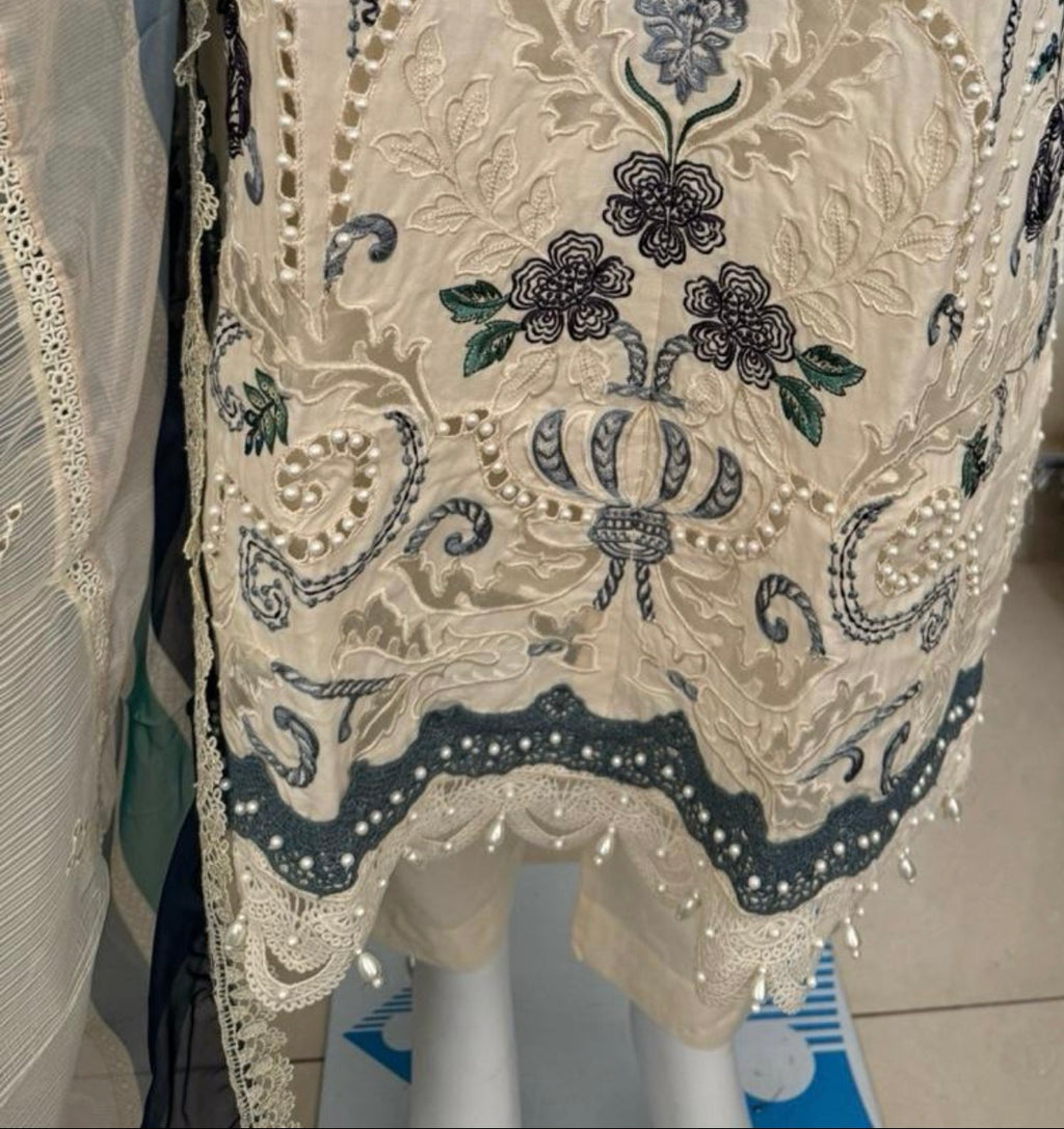 Azure Bloom Luxury Embroidered Suit – 3 Piece Collection