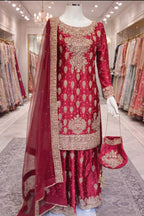 RANGOLI Heavy Embroidered 4 piece Silk Suit | Pakistani Designer Wedding Wear