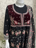 HUSN-E-EID Black Embroidered Maxi with Organza Duppatta -3 piece suit