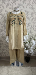 SILKY CHARM Luxury Embroidered Silk Suit with Pearl & Sequin Work