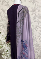 HUSN-E-EID Plum Purple Embroidered Luxury-3 Piece Suit
