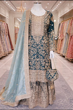 MAAYA Heavy Embroidered Pakistani Gharara Suit with Organza Dupatta