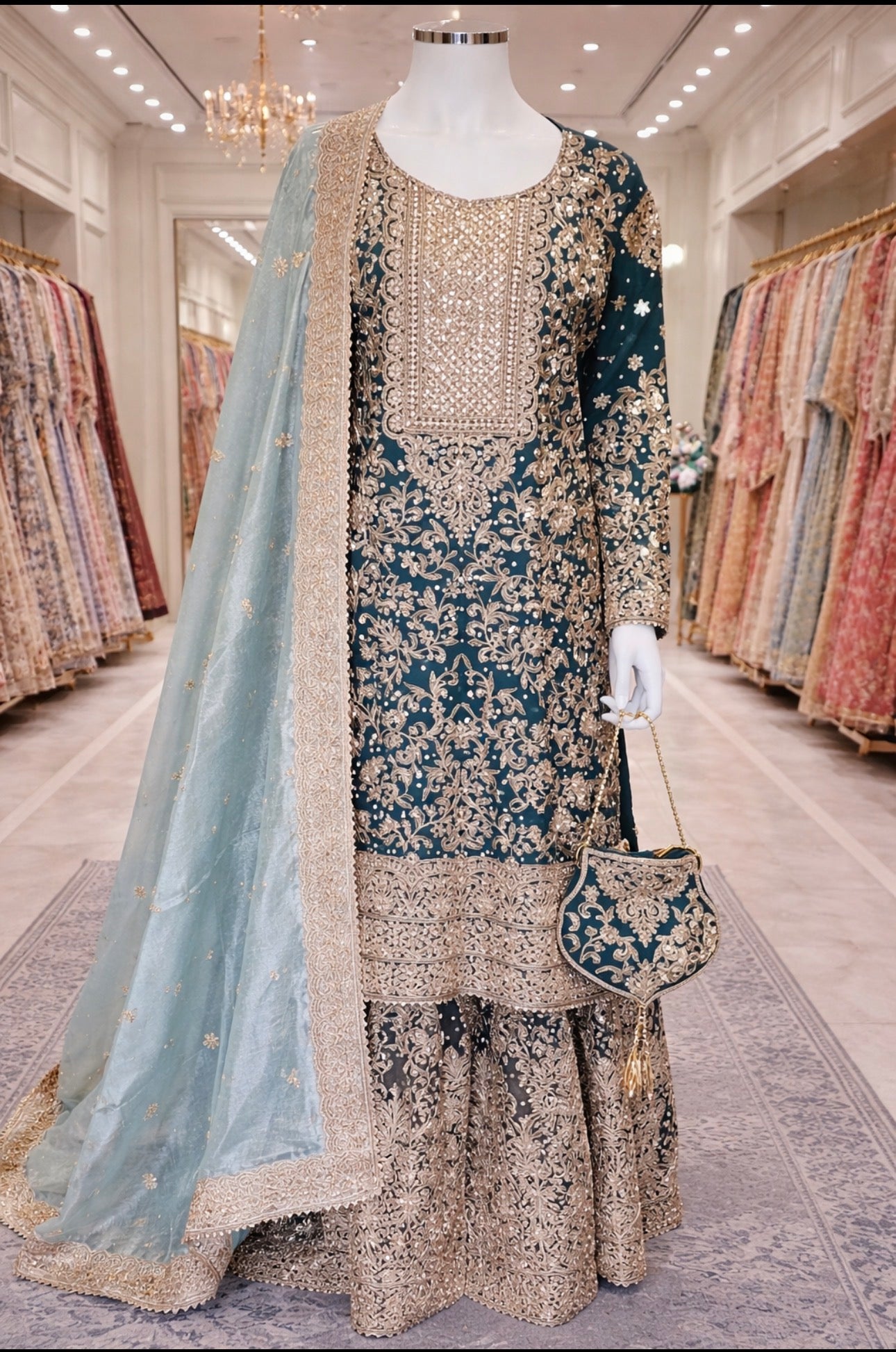 MAAYA Heavy Embroidered Pakistani Gharara Suit with Organza Dupatta