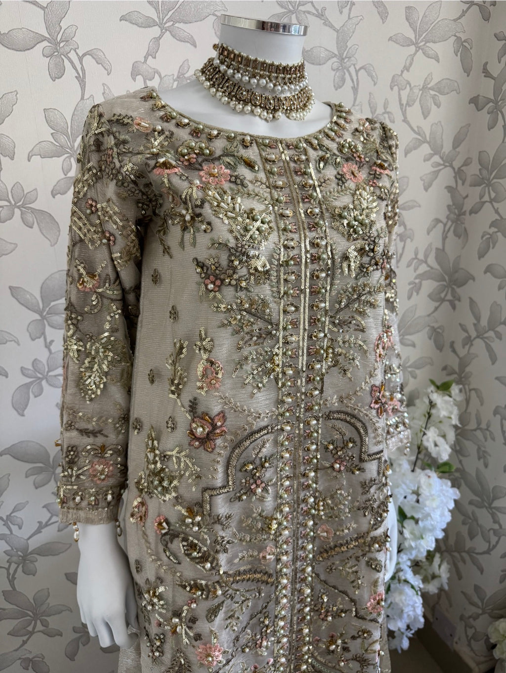 PEARLS -Pearl Champagne Hand-Embellished Luxury 3 pcs Suit