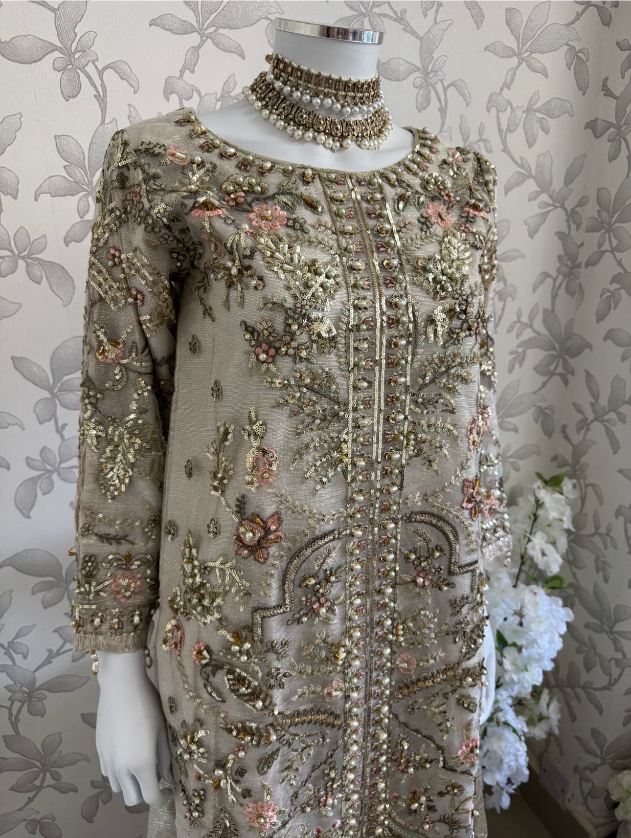 PEARLS -Pearl Champagne Hand-Embellished Luxury 3 pcs Suit