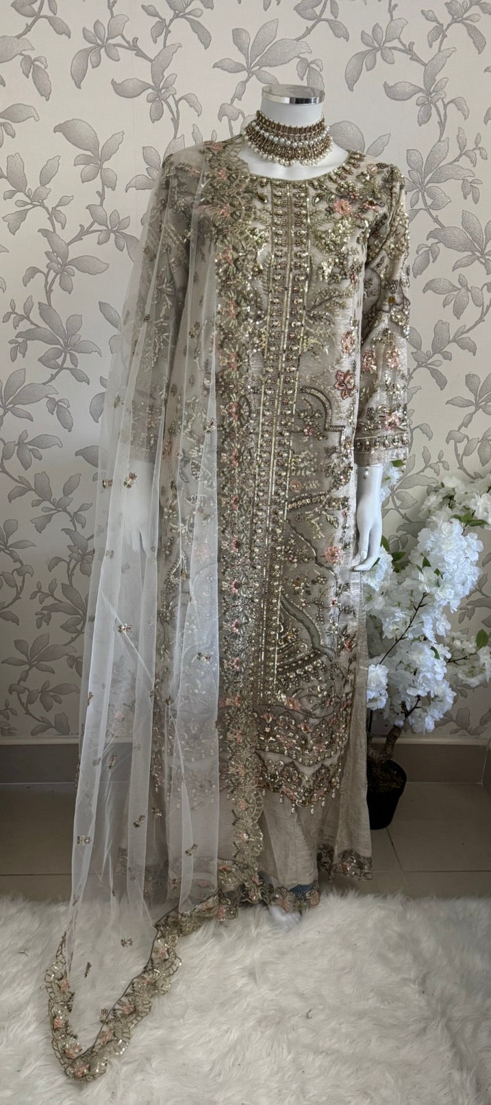 PEARLS -Pearl Champagne Hand-Embellished Luxury 3 pcs Suit
