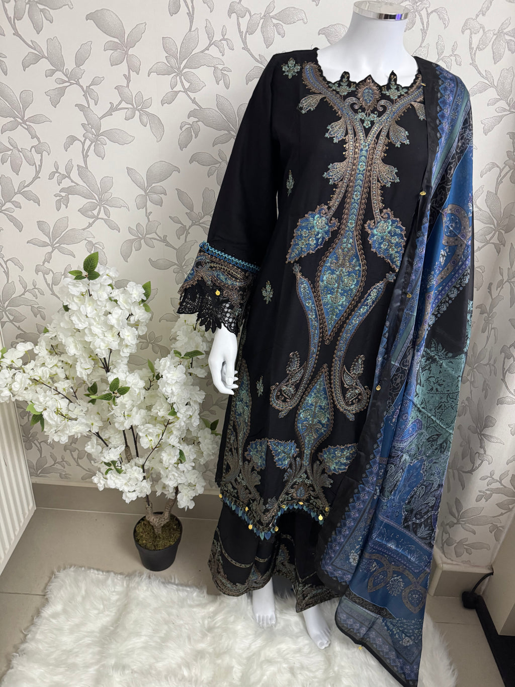 M Prints 6B inspired Embroidered 3-Piece Suit | Pakistani Designer Dress