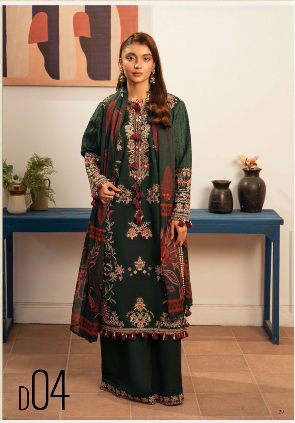 HUSN-E-EID Emerald green Embroidered -3 pieces Suit