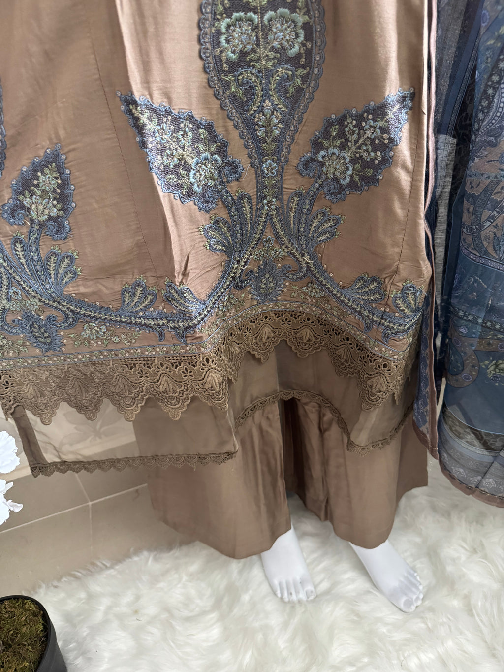 M Prints inspired Embroidered 3-Piece Suit | Pakistani Designer Dress