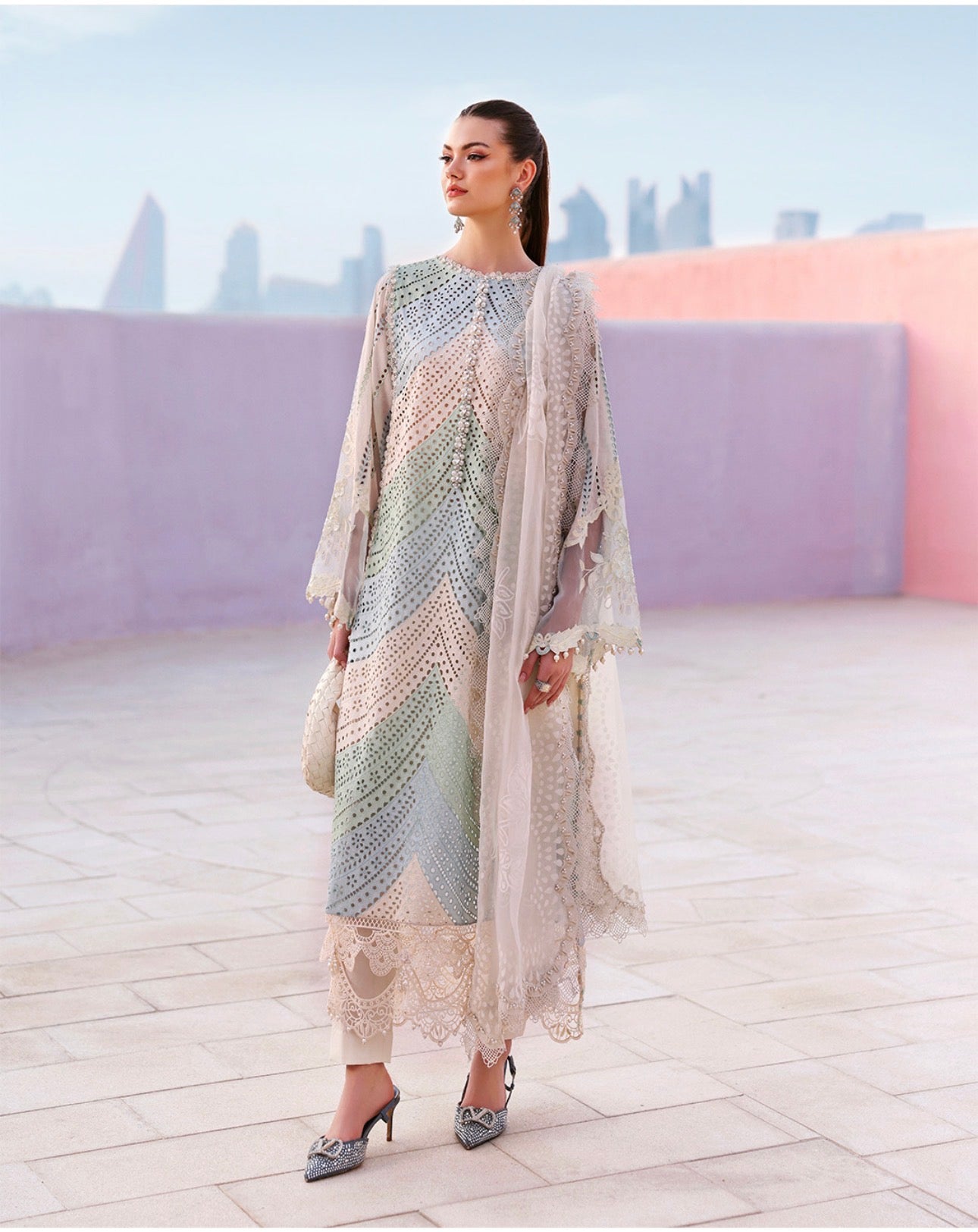 Mint Pearl Luxury Embroidered Suit – 3 Piece Collection