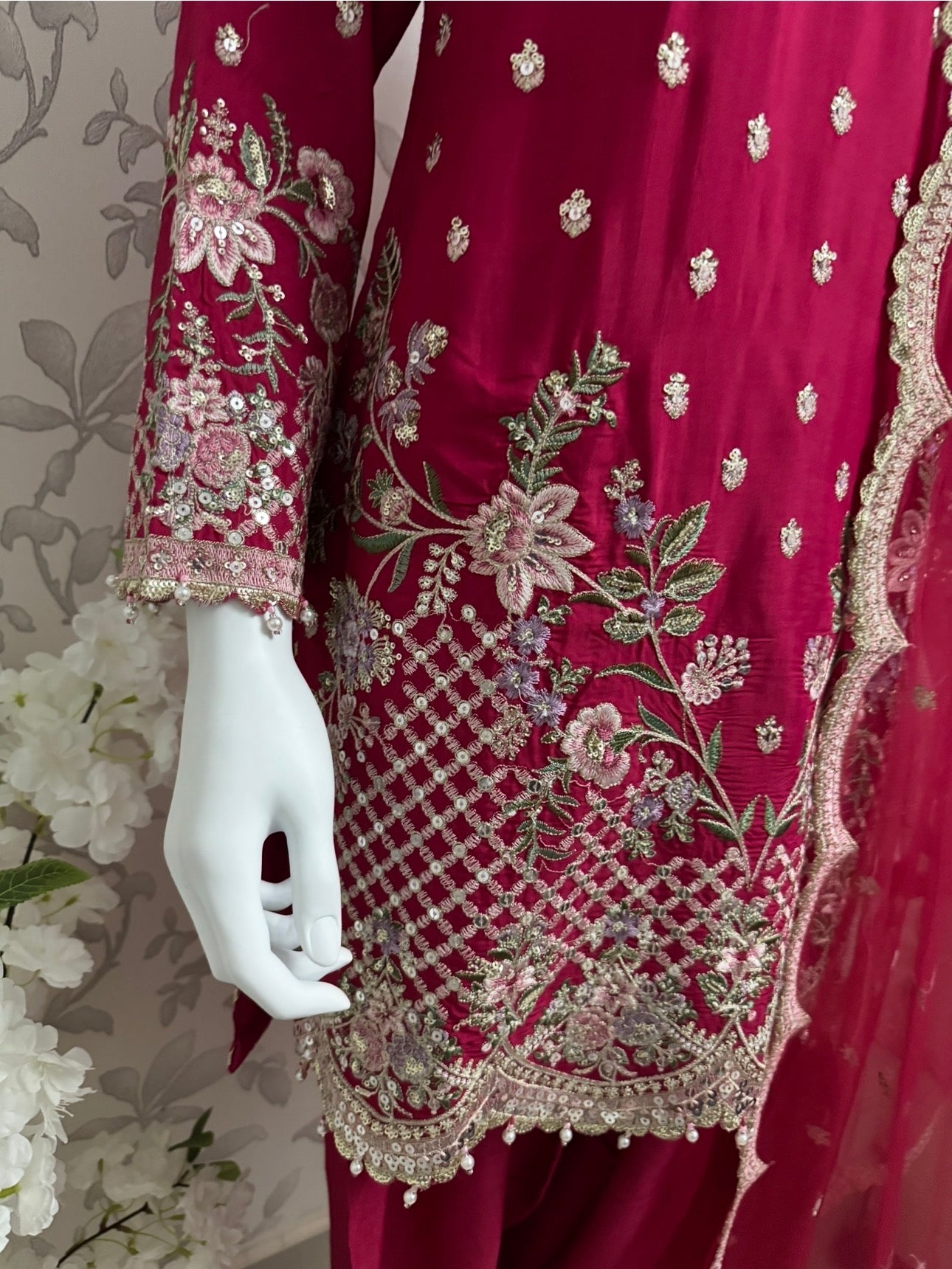 Fuchsia Pink Embroidered Pakistani 3 Piece Suit– Luxury Eid Festive Wear