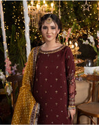 CHAAND RAAT Luxury Embroidered Raw Silk Suit – 3 Piece Collection