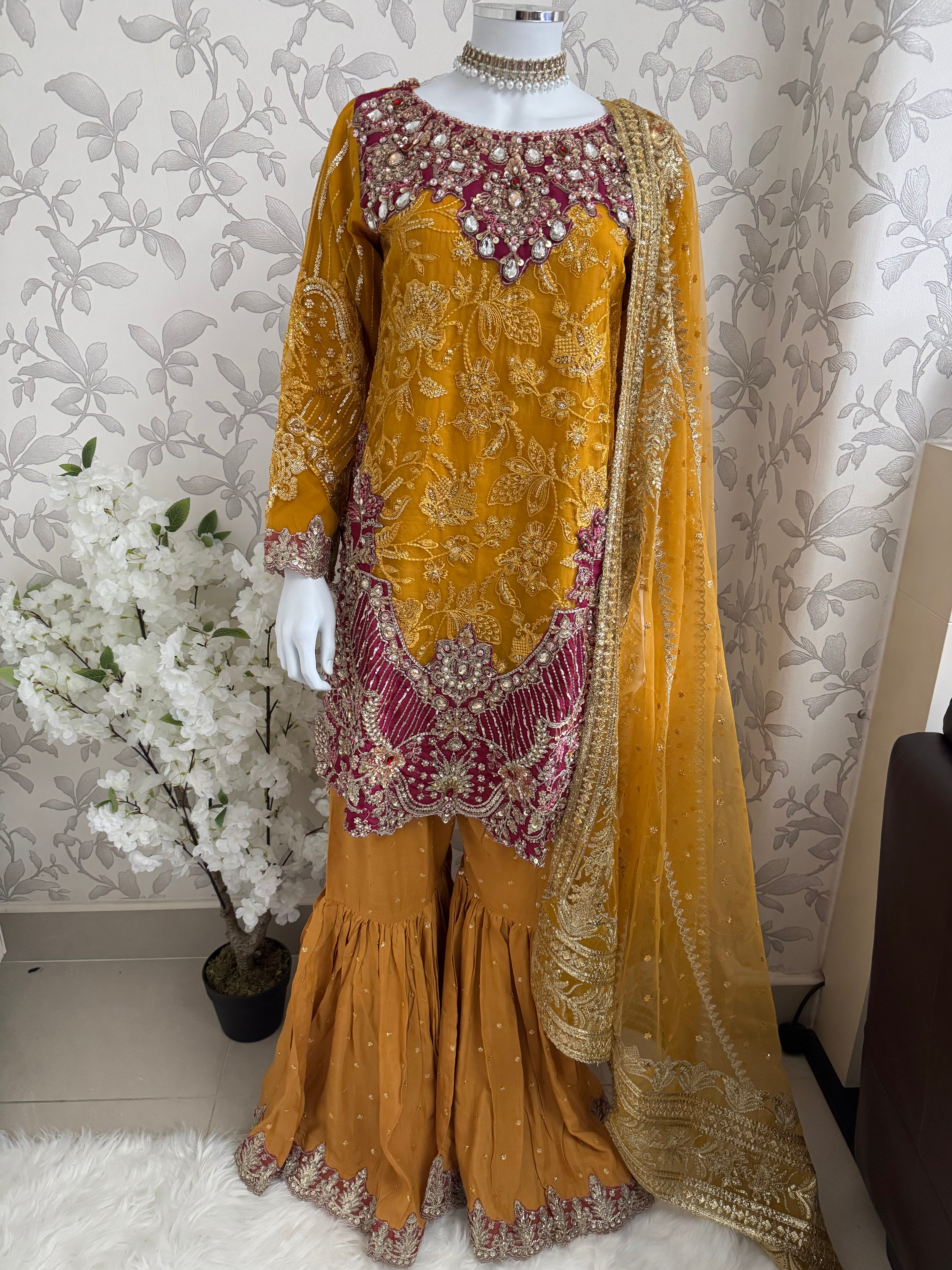 IMROZIAA Embroidered Gharara Suit | Pakistani Designer Wedding Dress