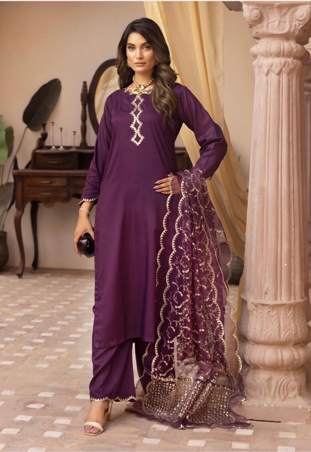 ALARA Luxury Embroidered Viscose with Soft Organza Dupatta-3 Piece suit