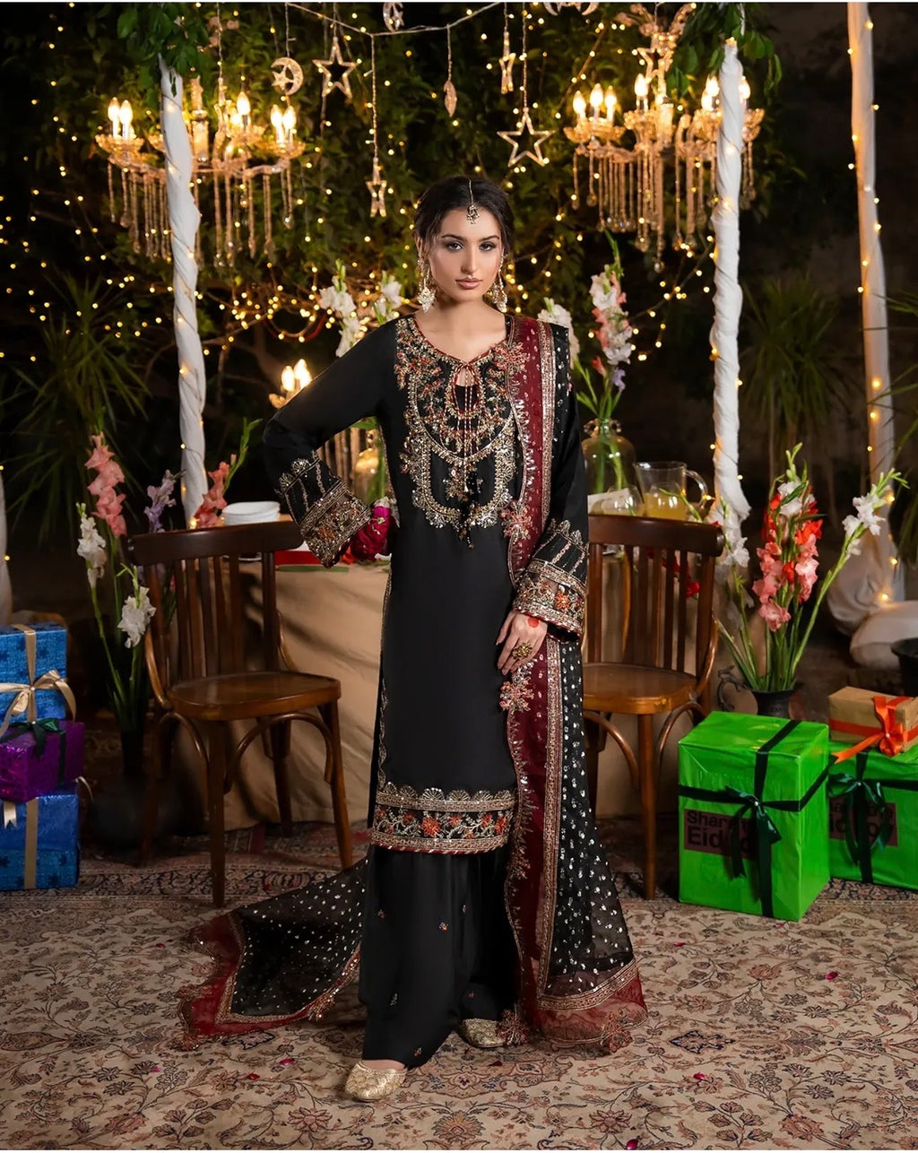 CHAAND RAAT Luxury Embroidered Raw Silk Suit – 3 Piece Collection