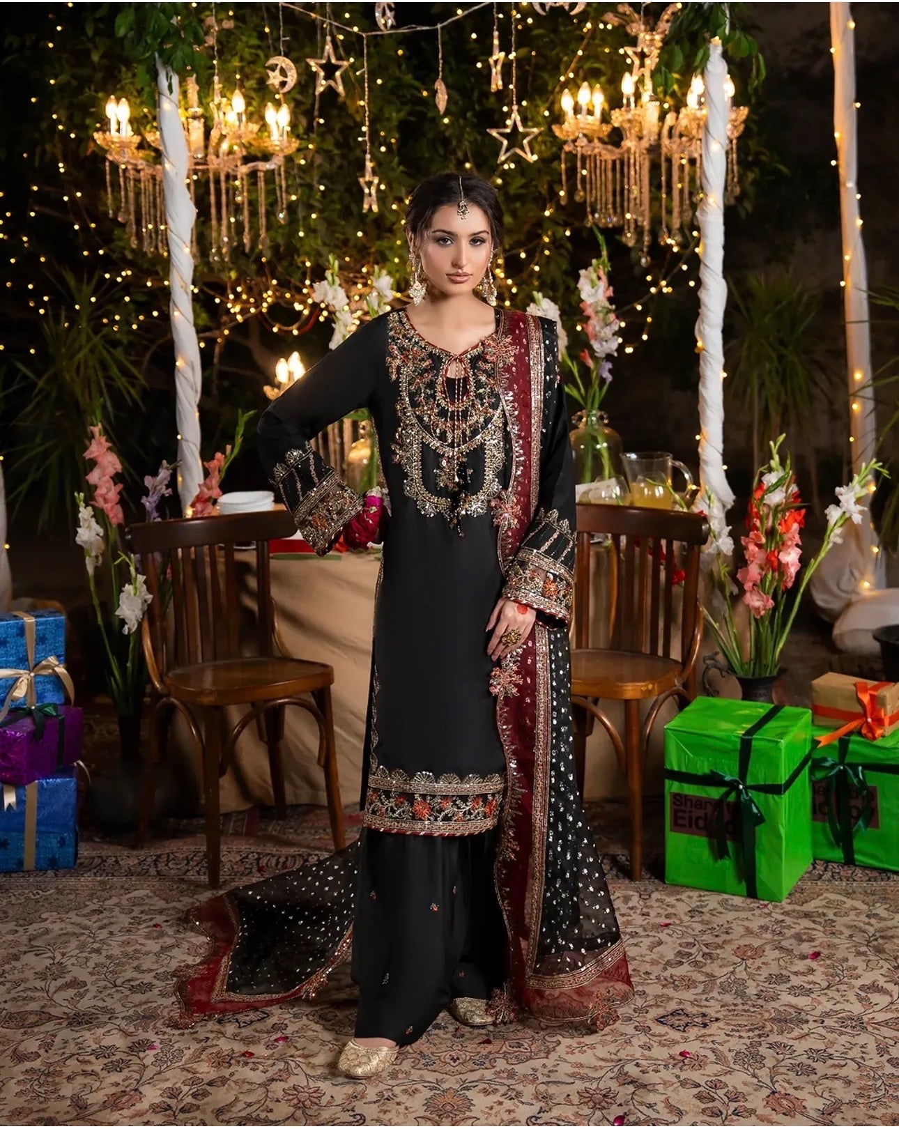 CHAAND RAAT Luxury Embroidered Raw Silk Suit – 3 Piece Collection