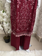 HUSN-E-EID Maroon Embroidered Pakistani 3 piece suit