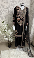 Black Embroidered Pakistani 3 Piece Suit – Luxury Eid Festive Wear