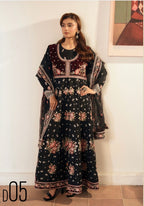 HUSN-E-EID Black Embroidered Maxi with Organza Duppatta -3 piece suit