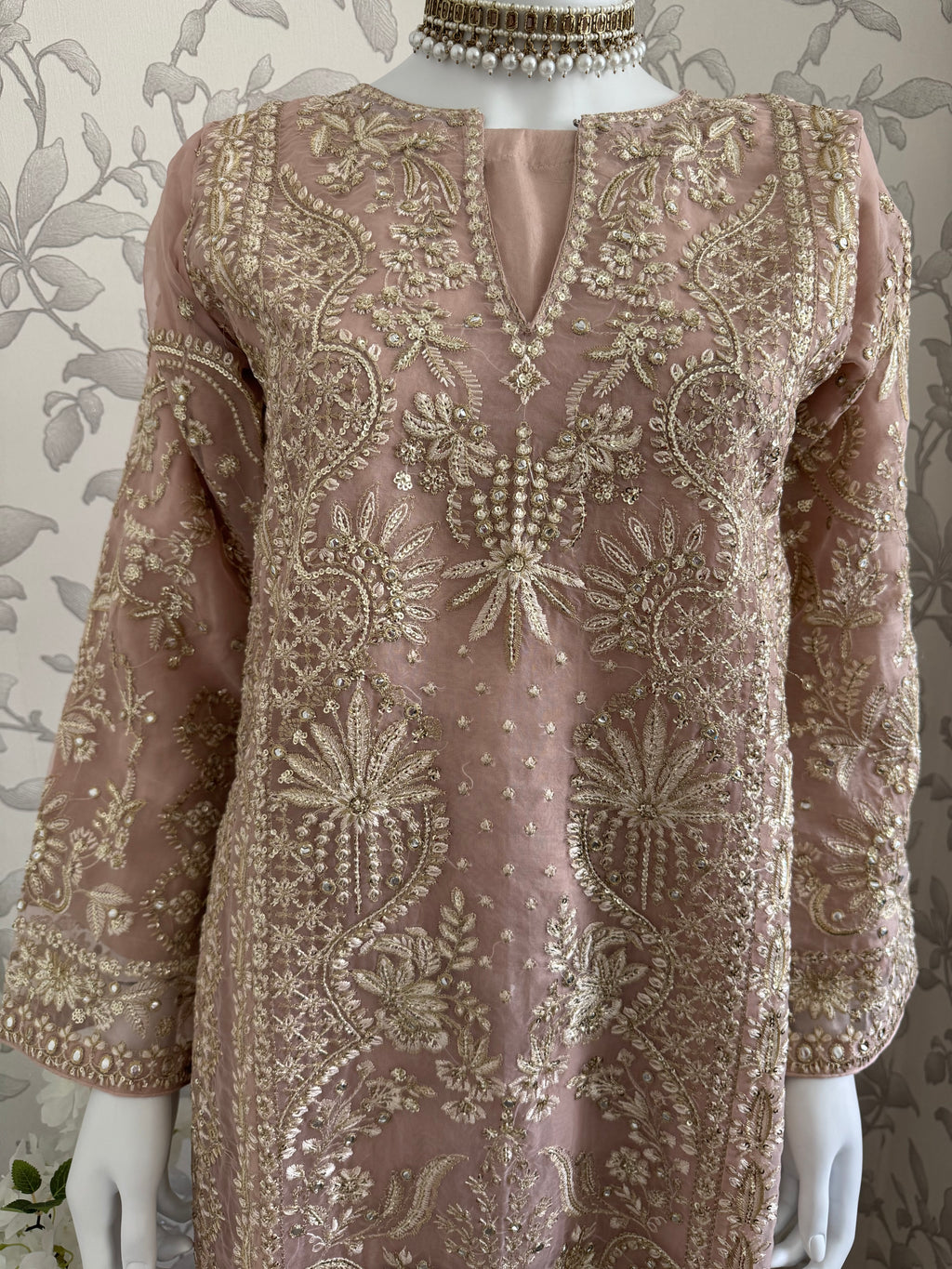 AFROZ Blush Pink Embroidered Organza Suit | Pakistani Wedding & Formal Dress