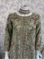 PEARLS Mint Green Luxe Hand-Embellished Pakistani 3 piece Suit