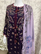 HUSN-E-EID Plum Purple Embroidered Luxury-3 Piece Suit