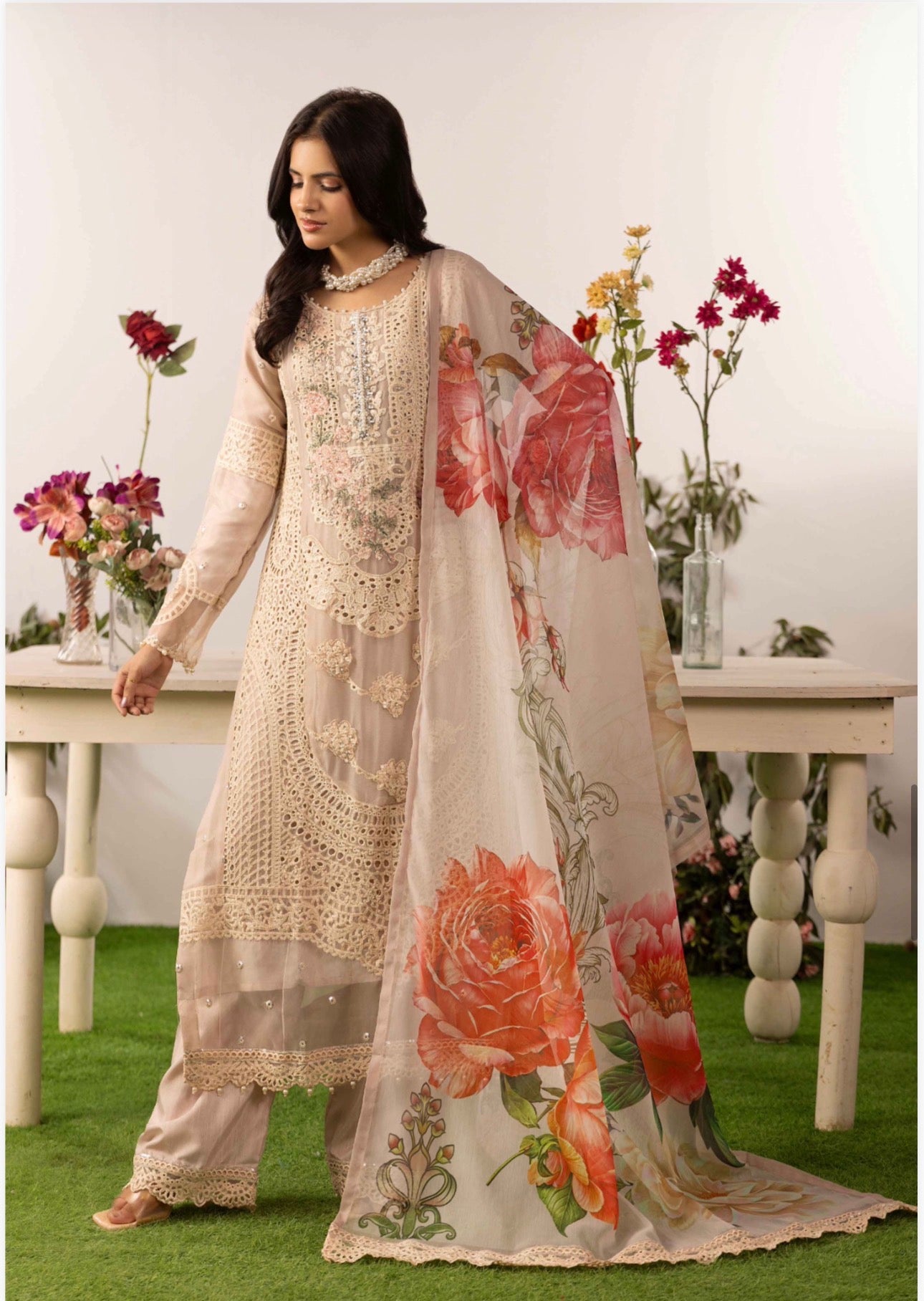 DIAMONDS Luxury Embroidered Chiffon Suit – 3 Piece Collection