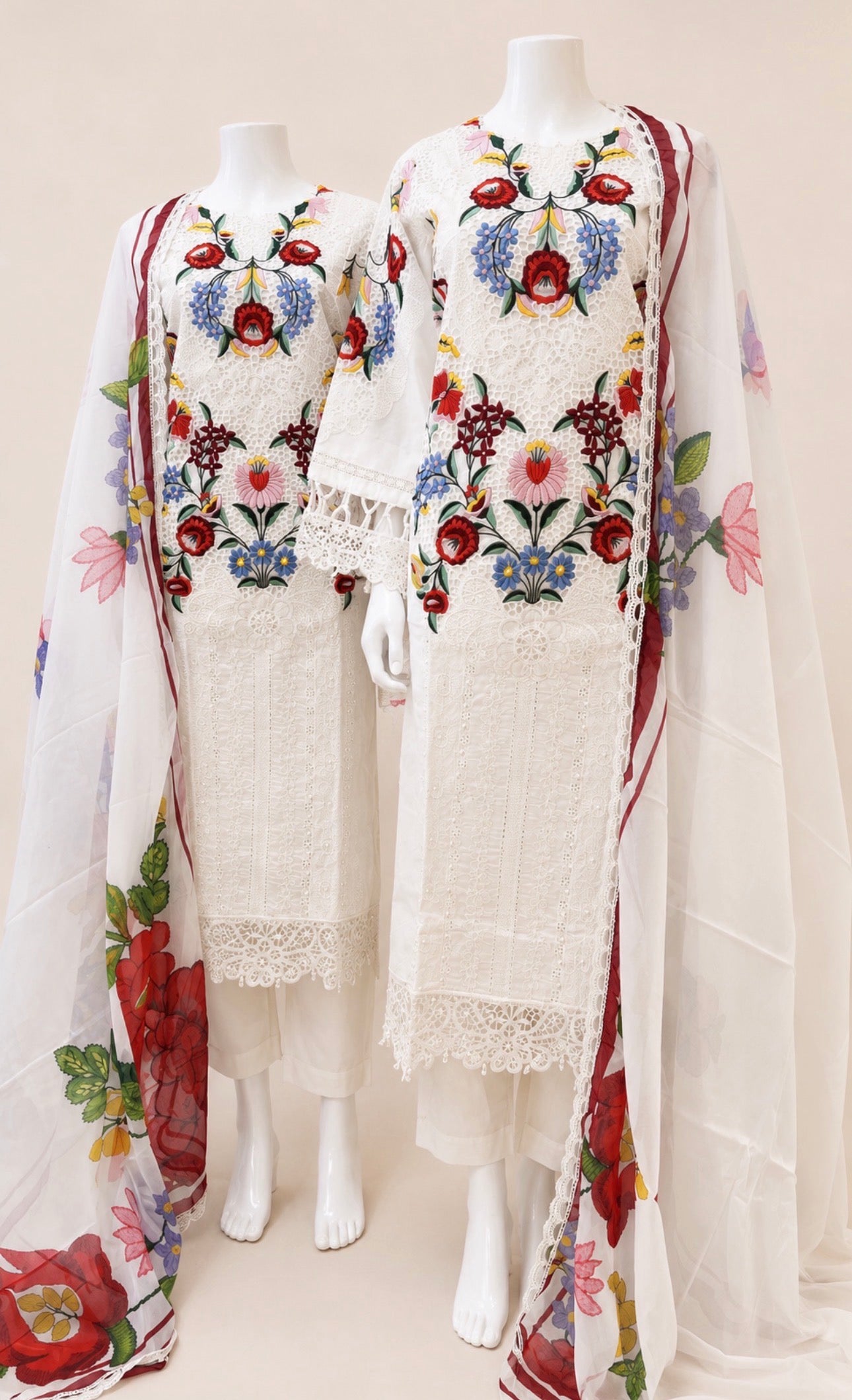 Ivory Bloom Luxury Embroidered Suit – 3 Piece Collection