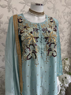SILKY CHARM Luxury Embroidered Silk Suit with Pearl & Sequin Work