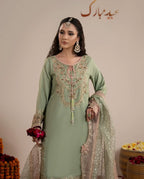 CHAAND RAAT Luxury Embroidered Raw Silk Suit – 3 Piece Collection