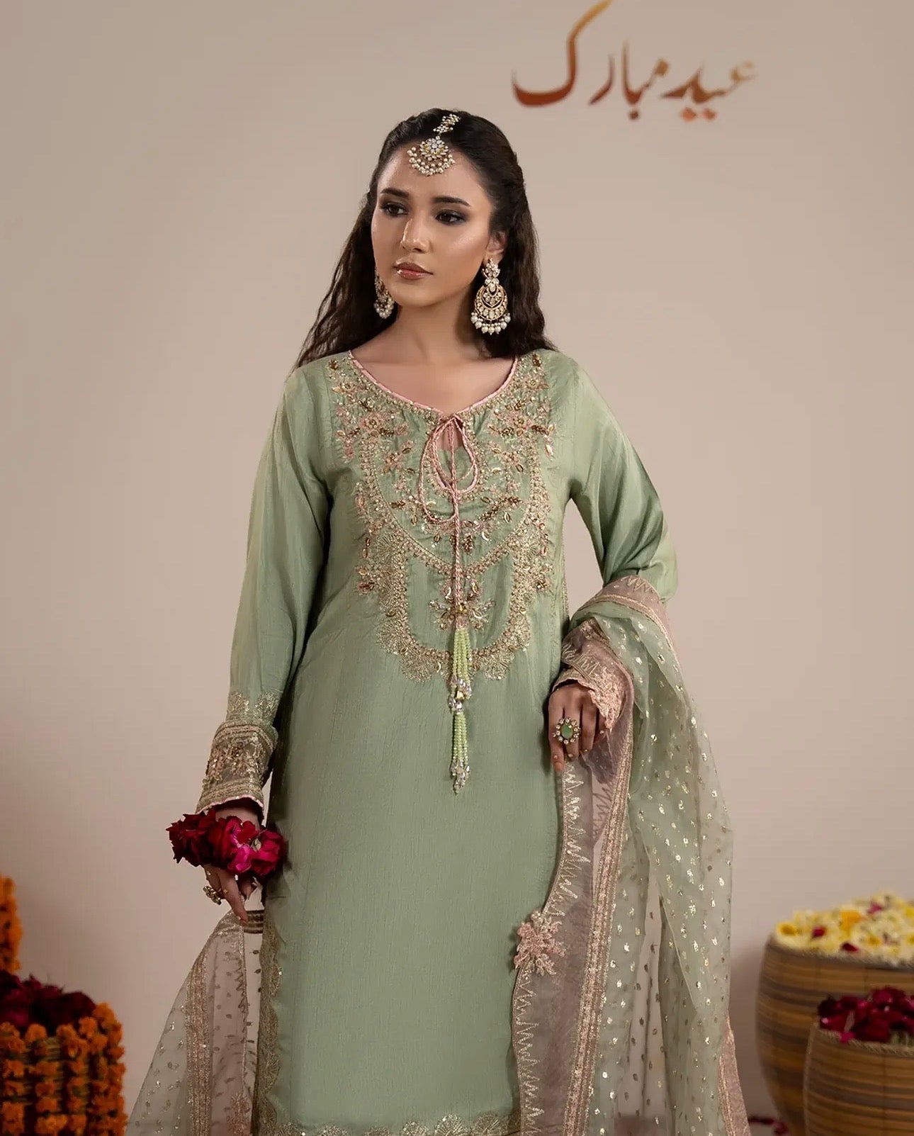 CHAAND RAAT Luxury Embroidered Raw Silk Suit – 3 Piece Collection