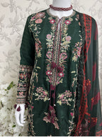 HUSN-E-EID Emerald green Embroidered -3 pieces Suit