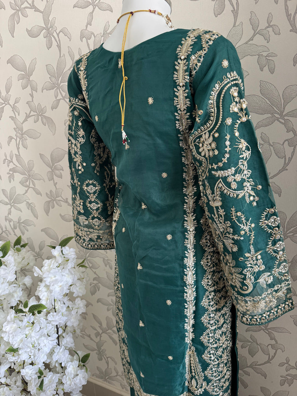 AFROZ Emerald Embroidered Organza Suit | Pakistani Wedding & Formal Dress
