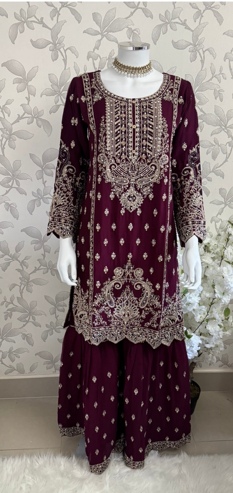 SAFFA Luxury Embroidered Chiffon Suit – 3 Piece Collection