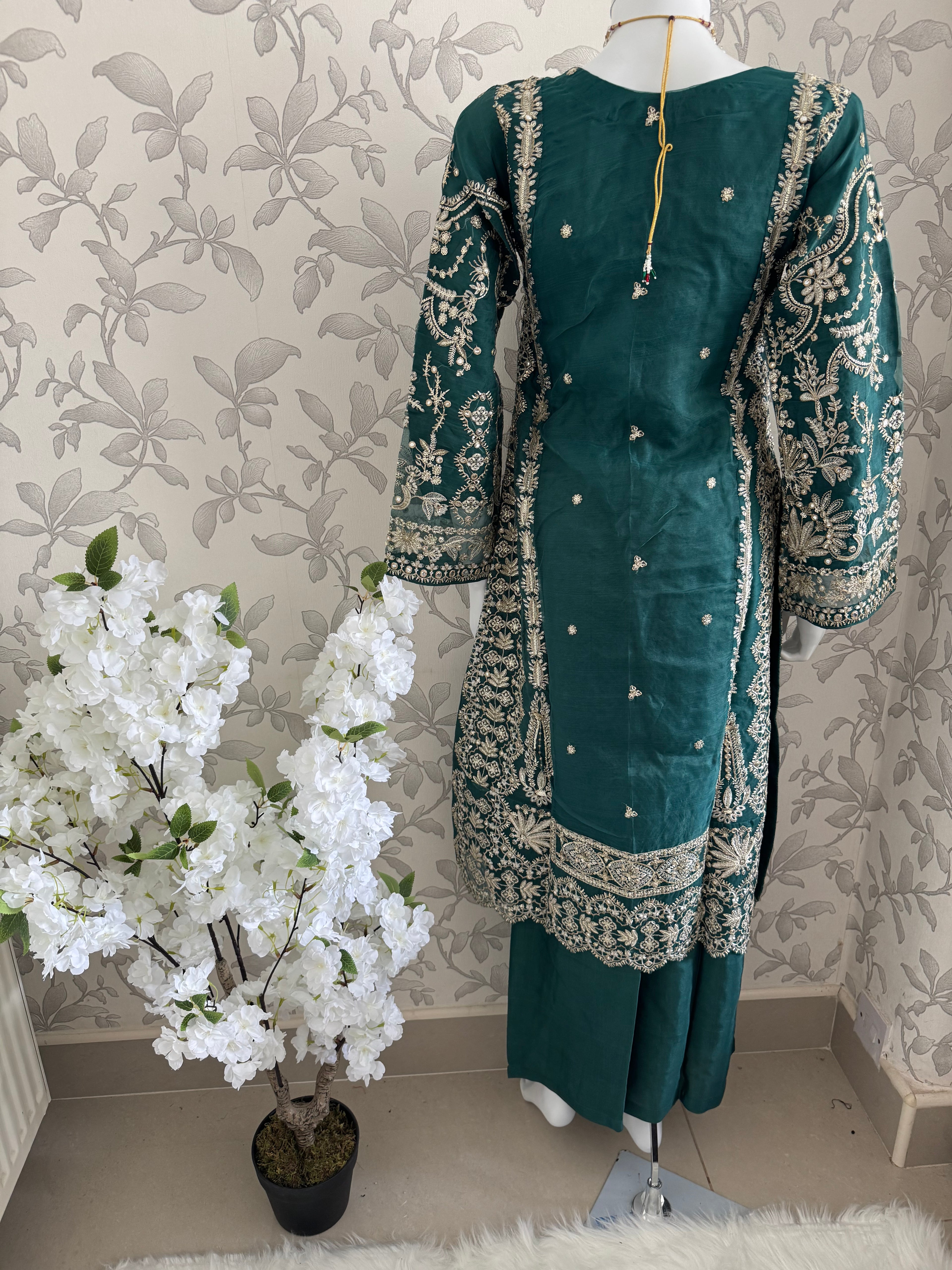AFROZ Emerald Embroidered Organza Suit | Pakistani Wedding & Formal Dress