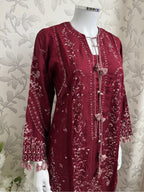 HUSN-E-EID Maroon Embroidered Pakistani 3 piece suit