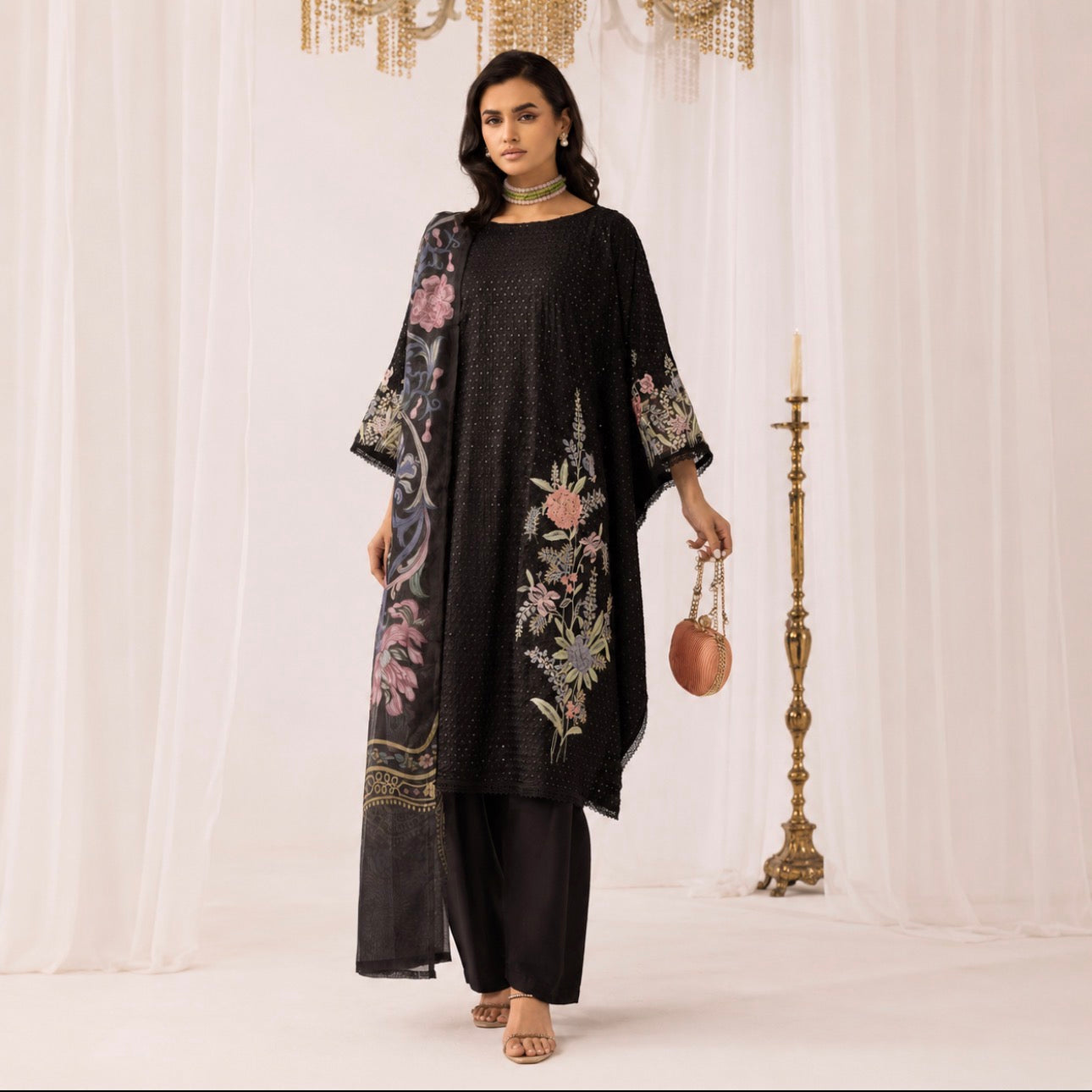 M Prints inspired Embroidered 3-Piece Suit | Pakistani Designer Dress