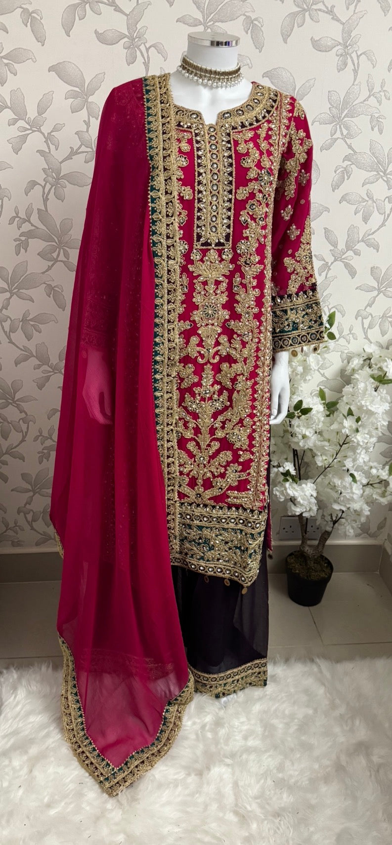 AYLAA Luxury Embroidered Chiffon Suit – 3 Piece Collection