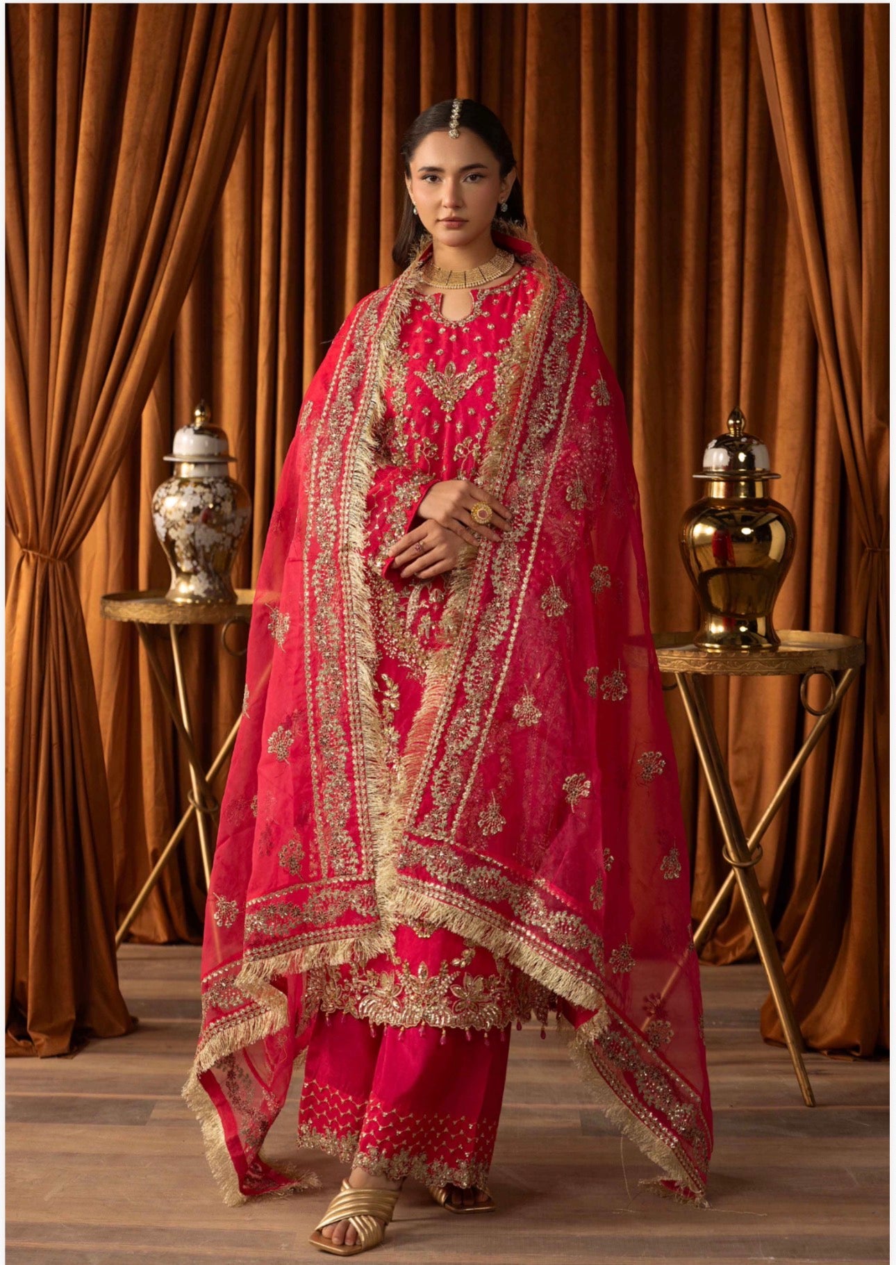 SANGEET Embroidered 3 piece Wedding Suit | Pakistani Mehndi, Mayon & Wedding Wear