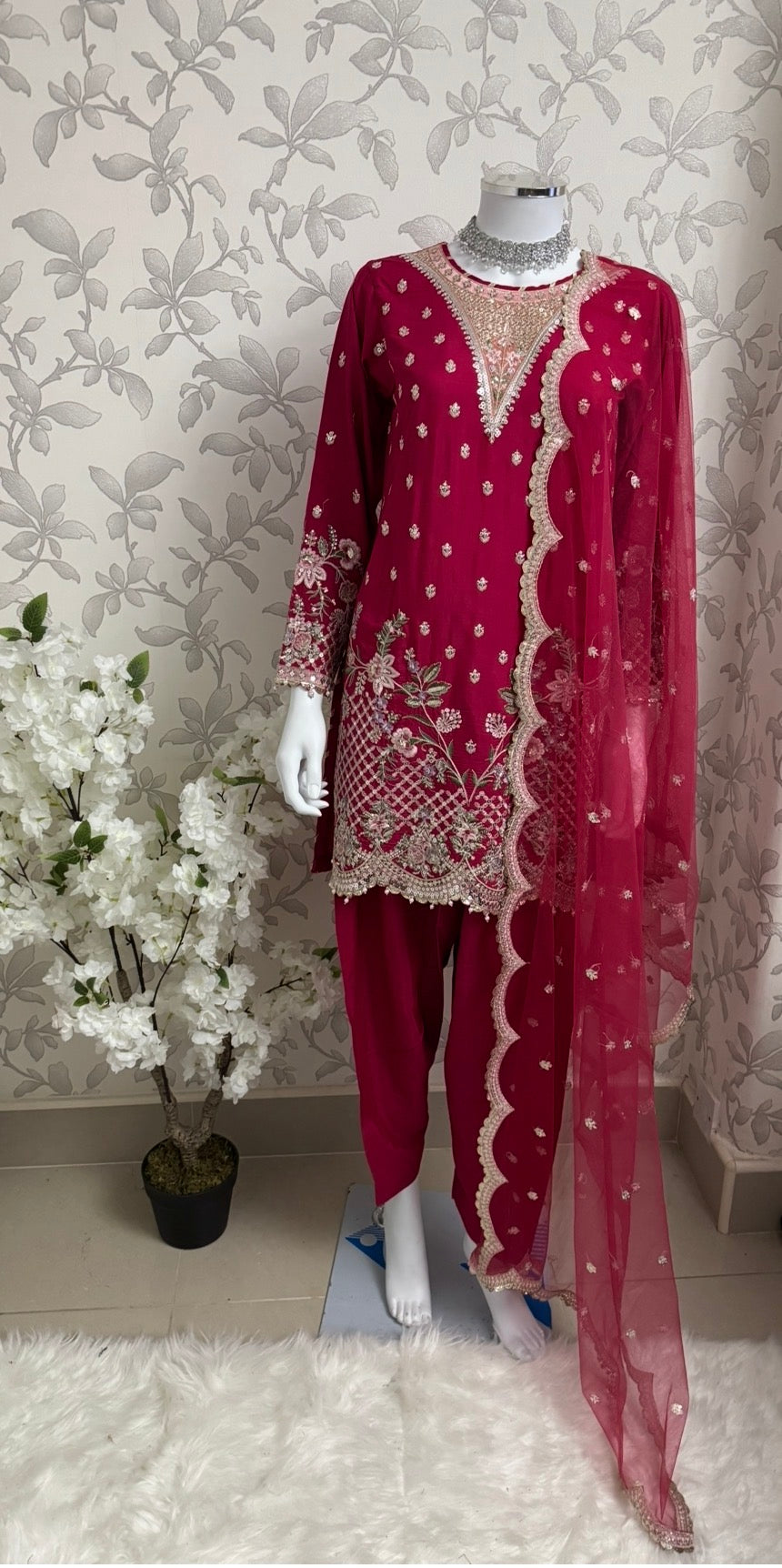 Fuchsia Pink Embroidered Pakistani 3 Piece Suit– Luxury Eid Festive Wear